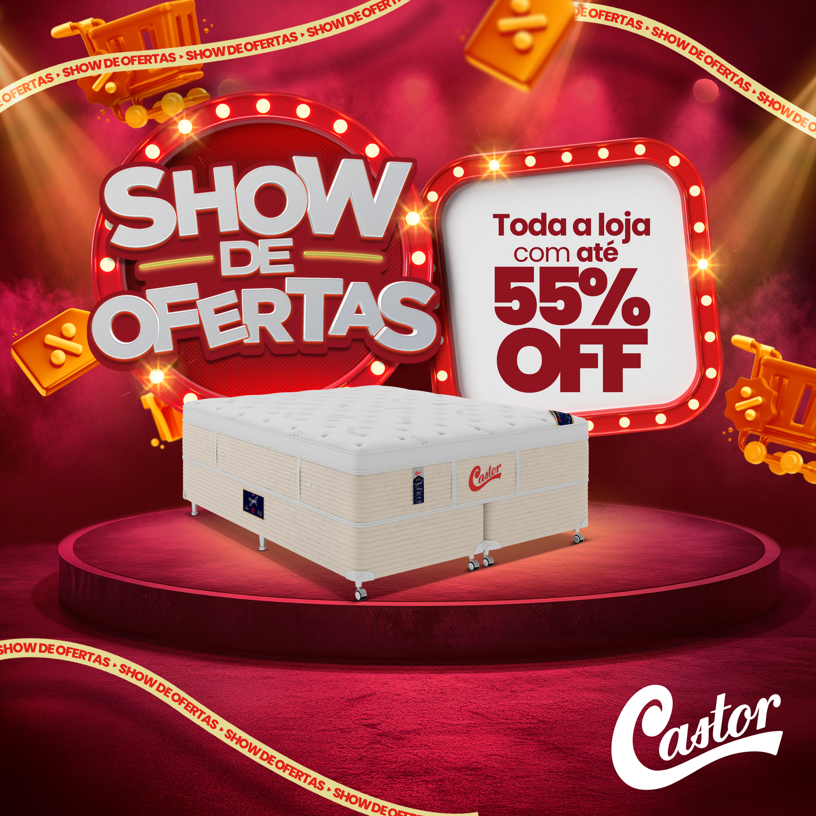 Banner promocional da Castor Colchões Pinheiros com ofertas da loja