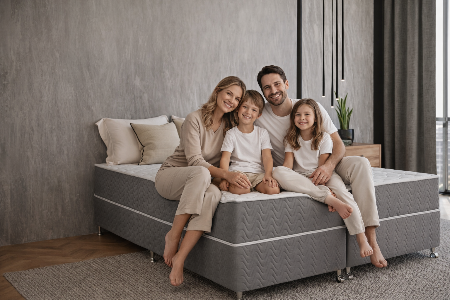 Família em ambiente de descanso com colchão Castor